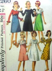 6260  SIMPLICITY 1965 SUB-TEEN EMPIRE DRESS DETACH COLLAR PATTERN 10 29''B
